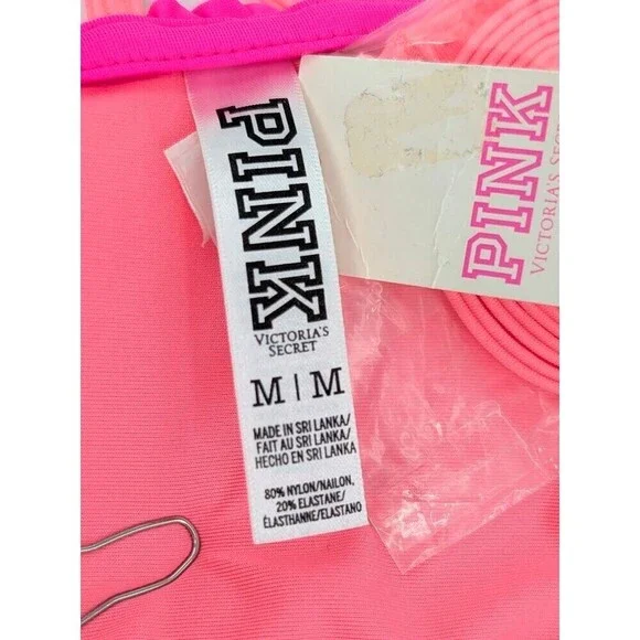 2 Victoria's Secret Pink Bikini Top Women Medium Hot Pink Strappy Swimsuit Beach - Picture 13 of 16